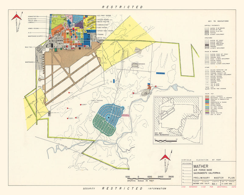 Size comparison using Vintage Map of Mather Air Force Base, 1952
