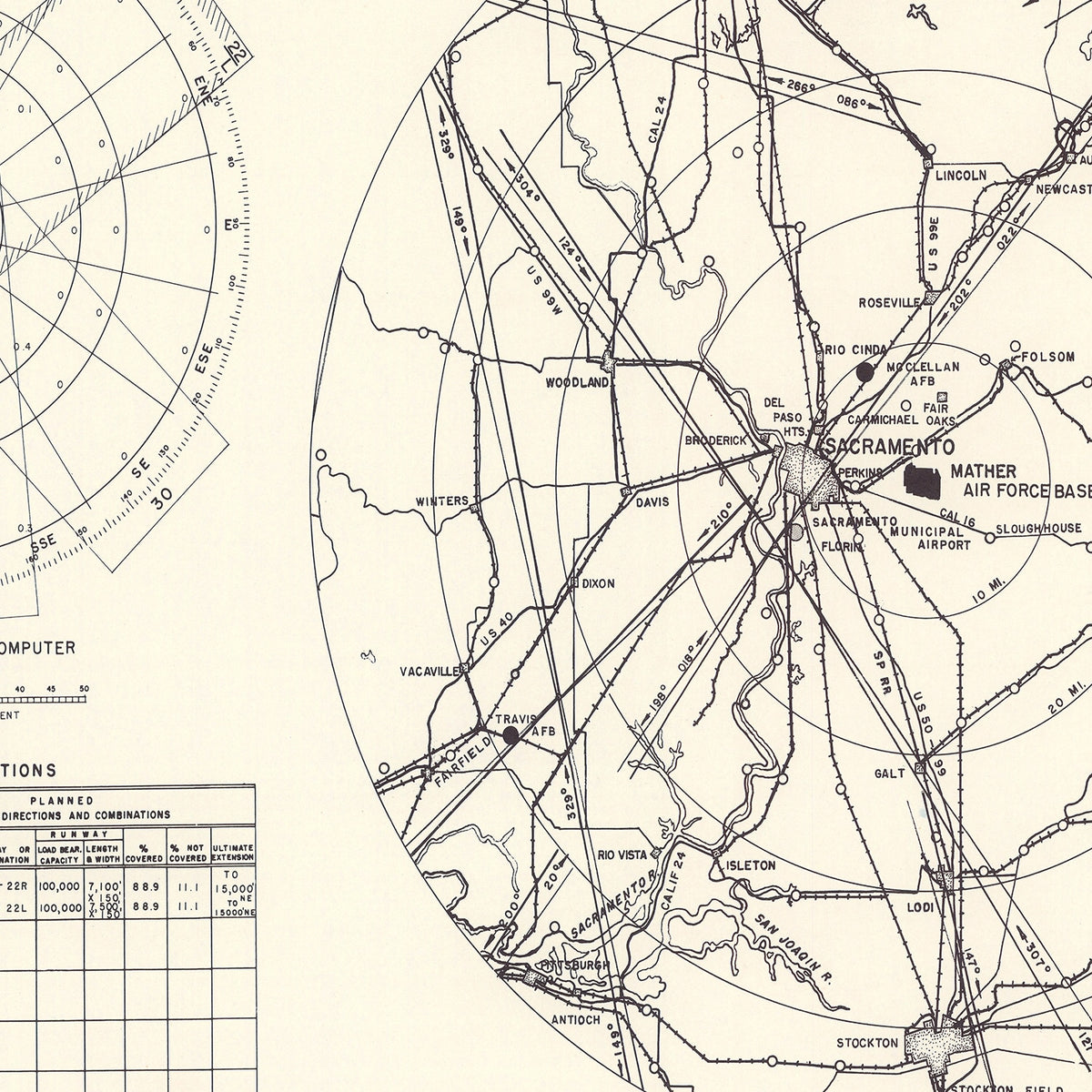 Restored historic details from the 1952 airfield map of Sacramento, California