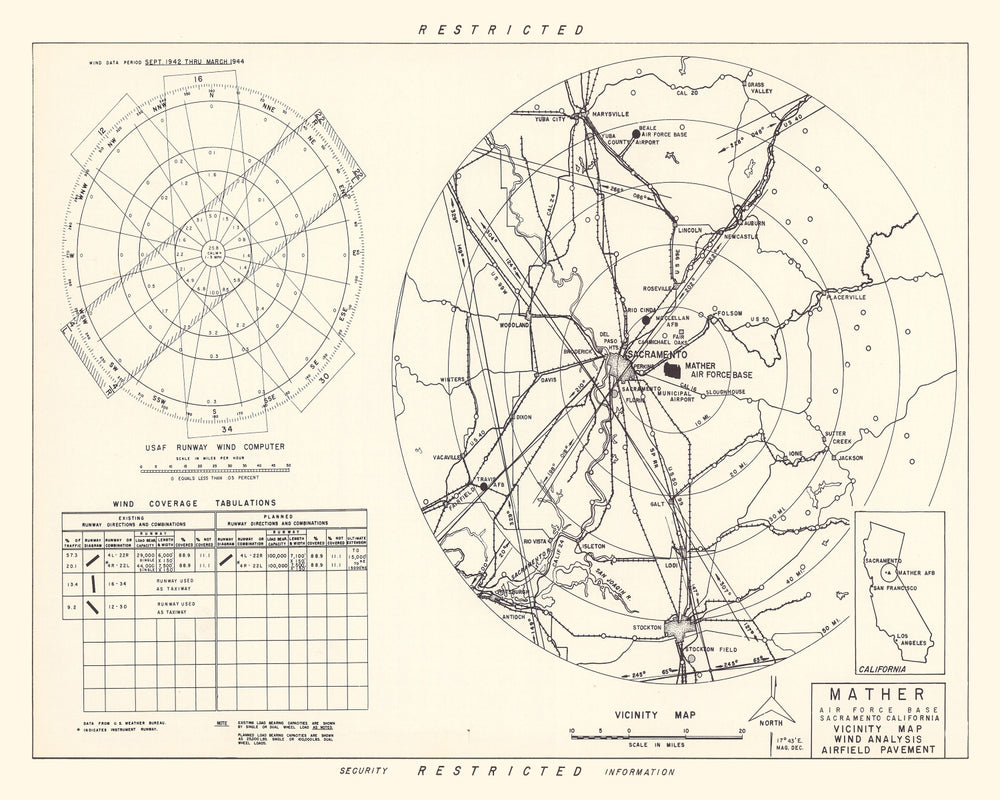 Vintage Map of the Mather Air Force Base Vicinity, 1952 print style example