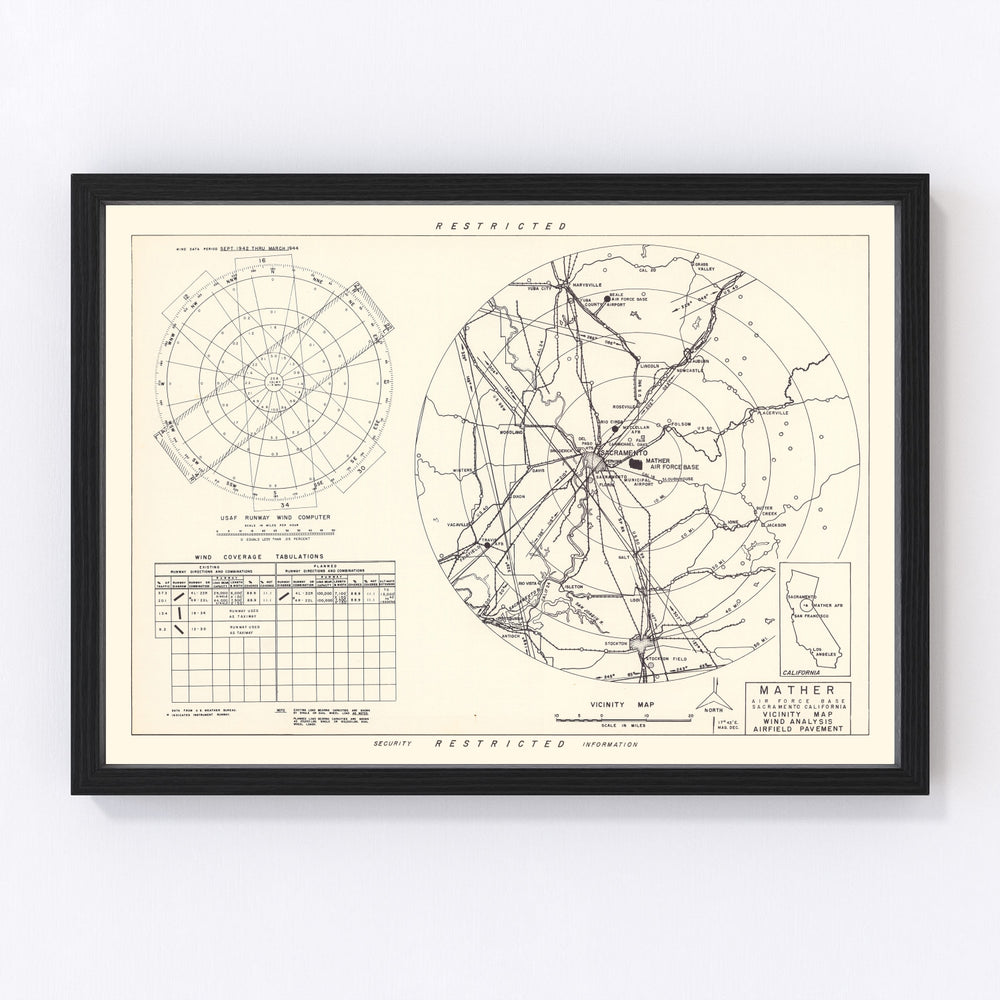 Mather Air Force Base Vicinity Vintage Map 1952