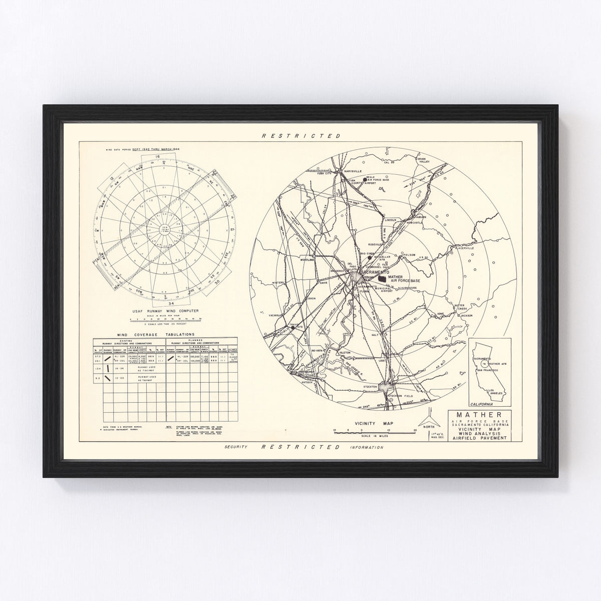 Mather Air Force Base Vicinity Vintage Map 1952