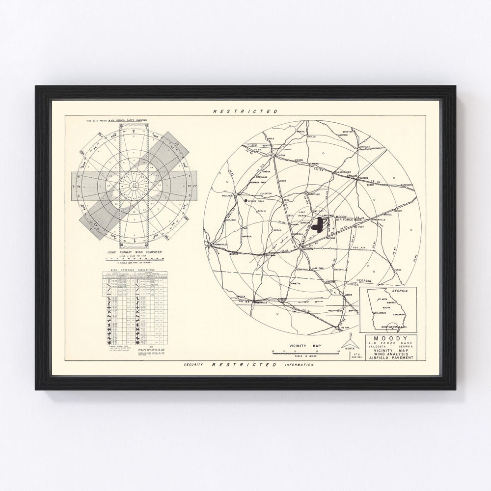 Moody Air Force Base Vicinity Vintage Map 1951