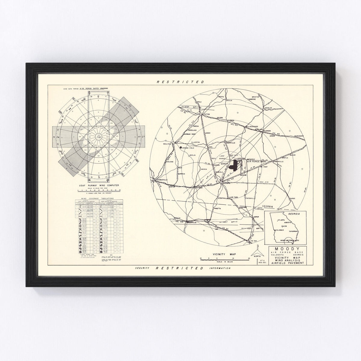 Moody Air Force Base Vicinity Vintage Map 1951