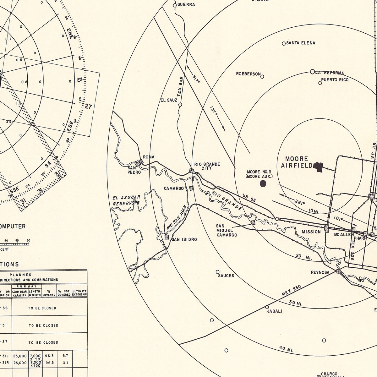 Restored historic details from the 1952 airfield map of Mission, Texas