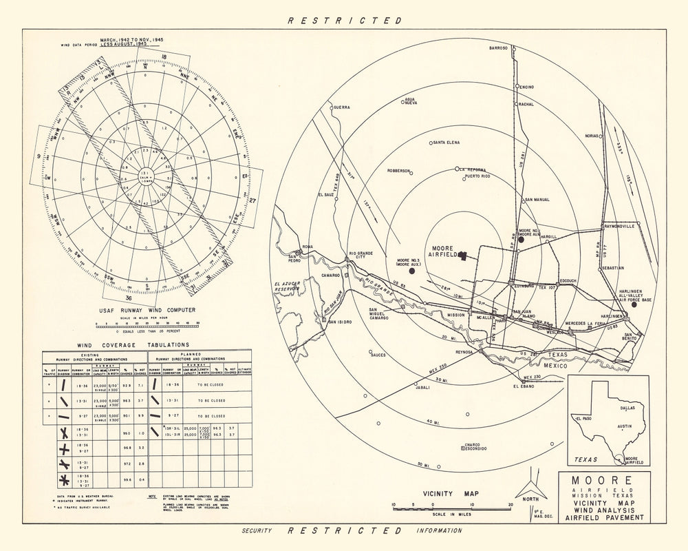 Vintage Map of the Moore Air Field Vicinity, 1952 print style example