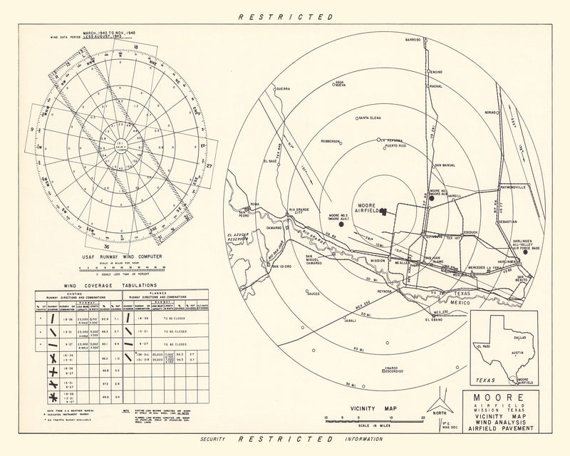 Size comparison using Vintage Map of the Moore Air Field Vicinity, 1952