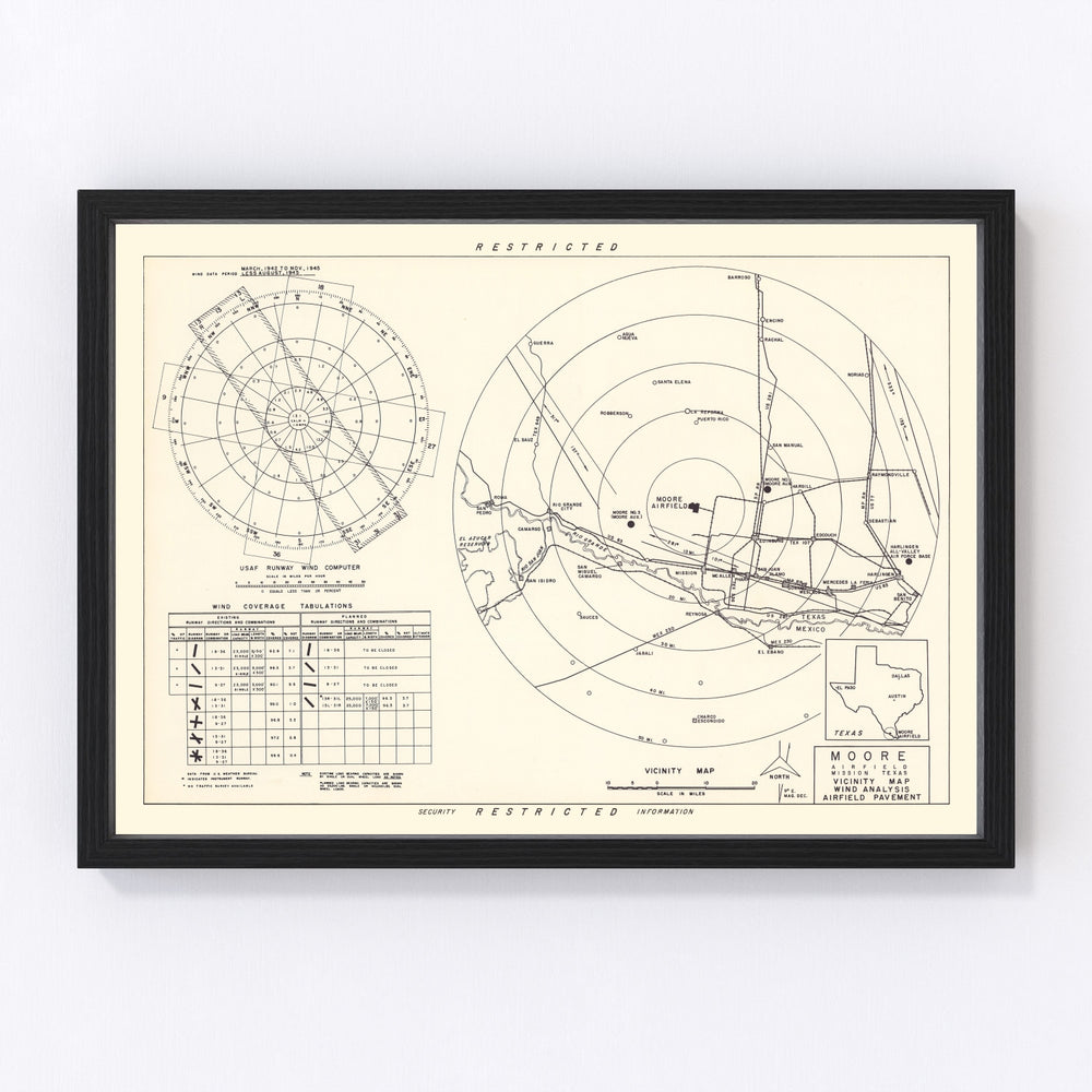 Moore Air Field Vicinity Vintage Map 1952