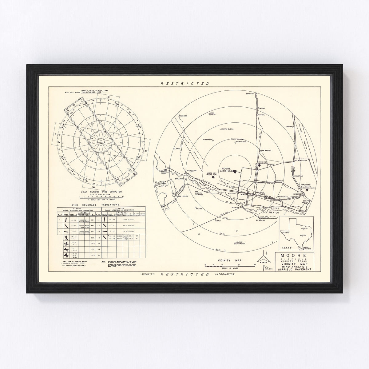 Moore Air Field Vicinity Vintage Map 1952