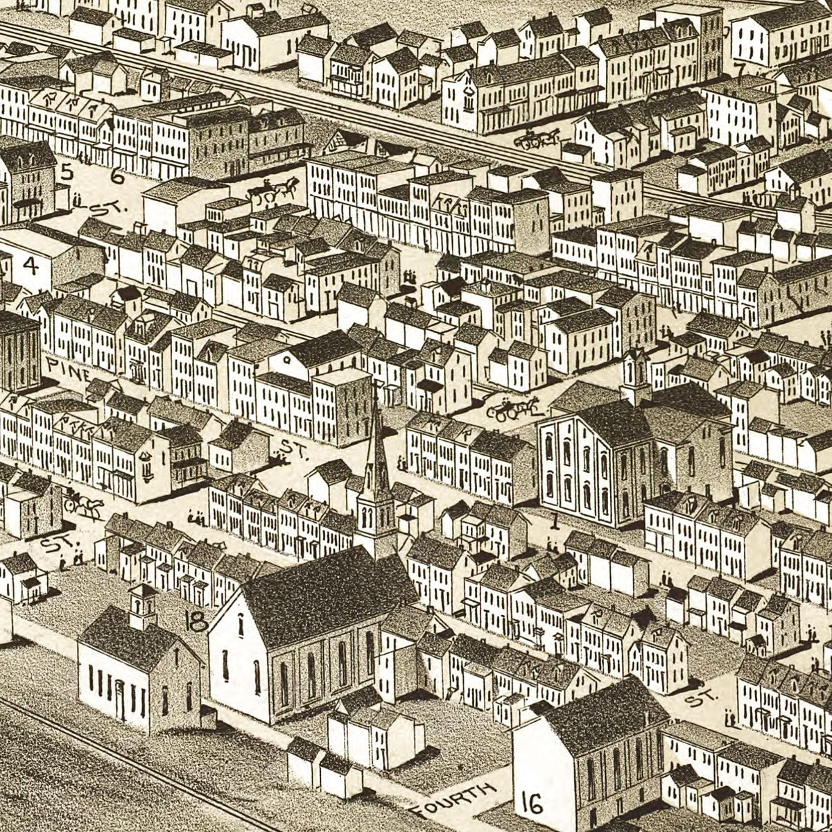 Restored historic details from the 1889 city map of Mahanoy City, Pennsylvania