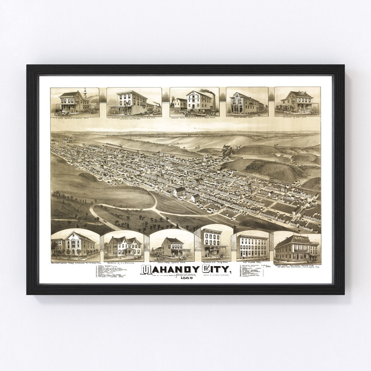 Mahanoy City Vintage Map 1889