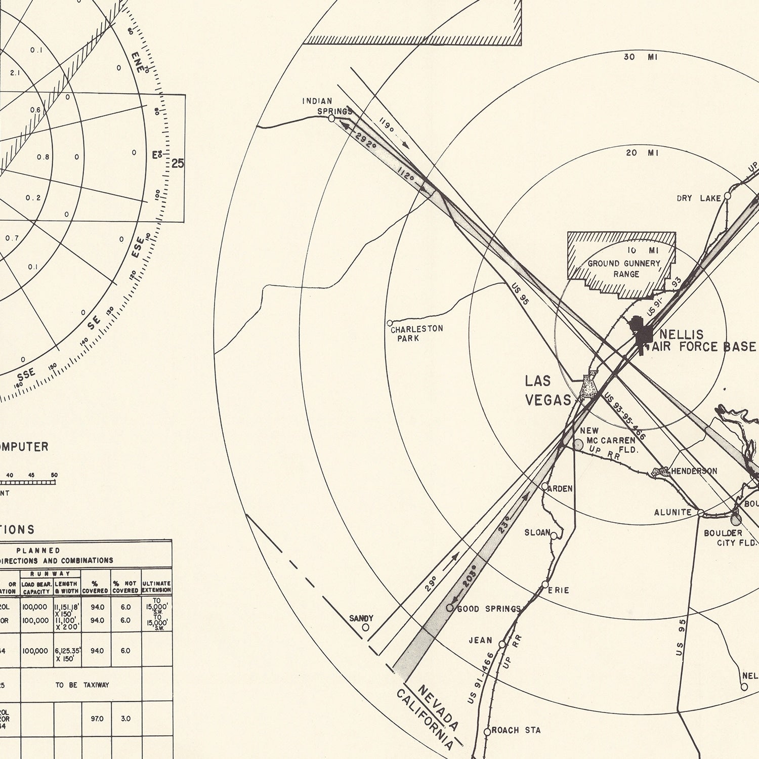 Restored historic details from the 1951 airfield map of Las Vegas, Nevada
