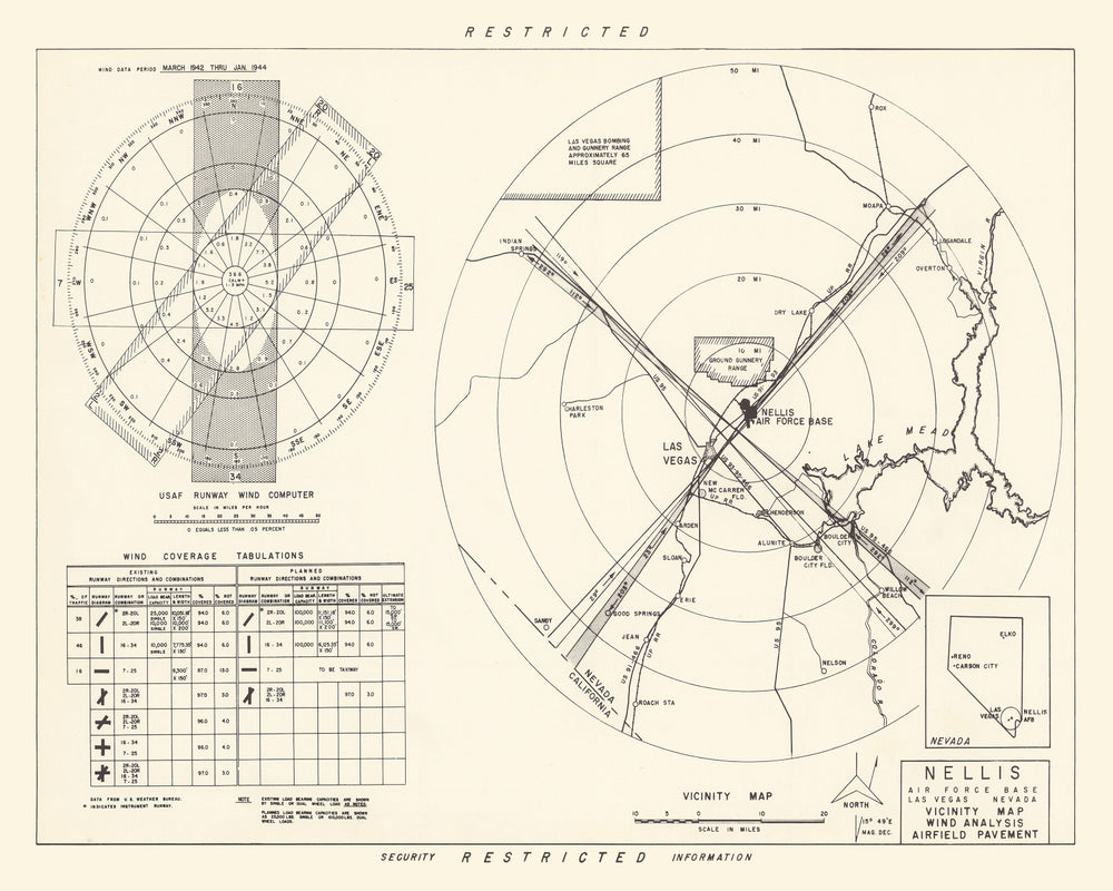 Vintage Map of the Nellis Air Force Base Vicinity, 1951 print style example