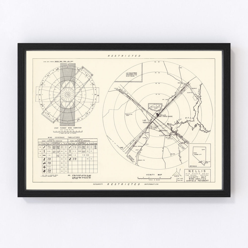 Nellis Air Force Base Vicinity Vintage Map 1951