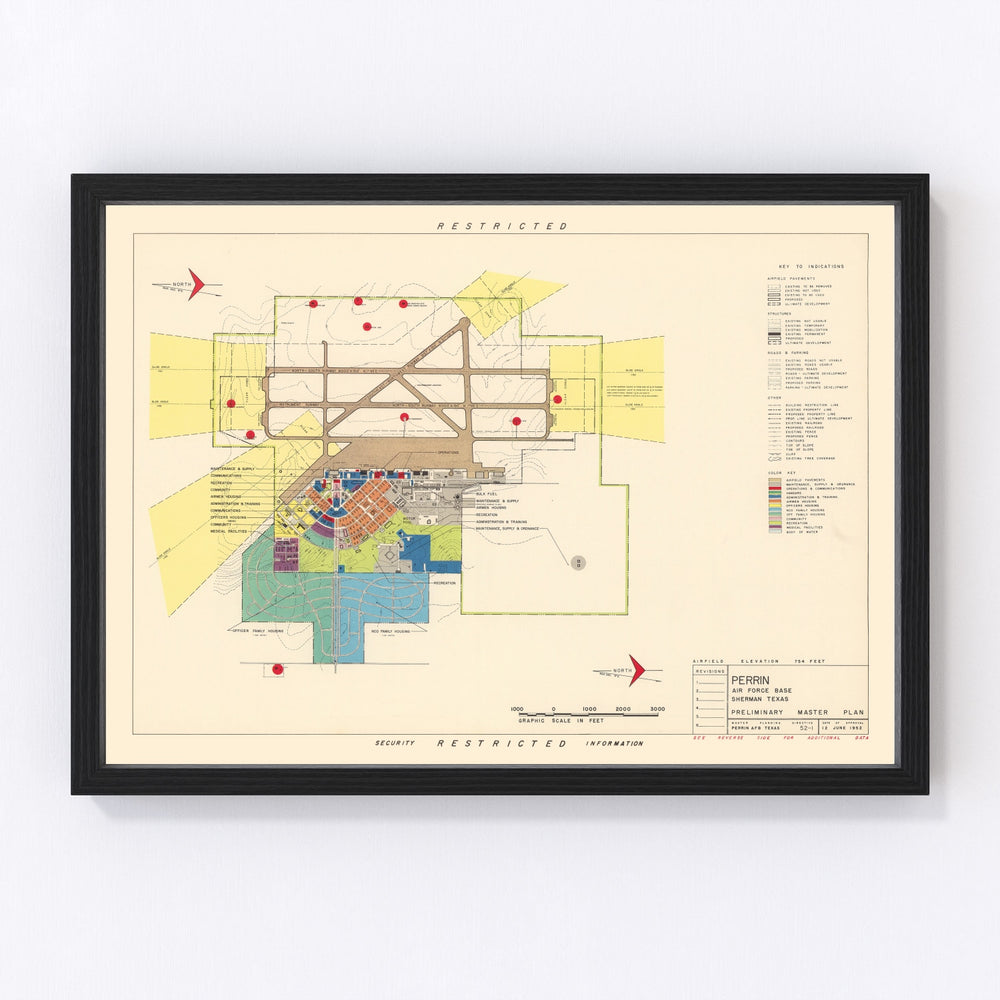 Perrin Air Force Base Vintage Map 1952