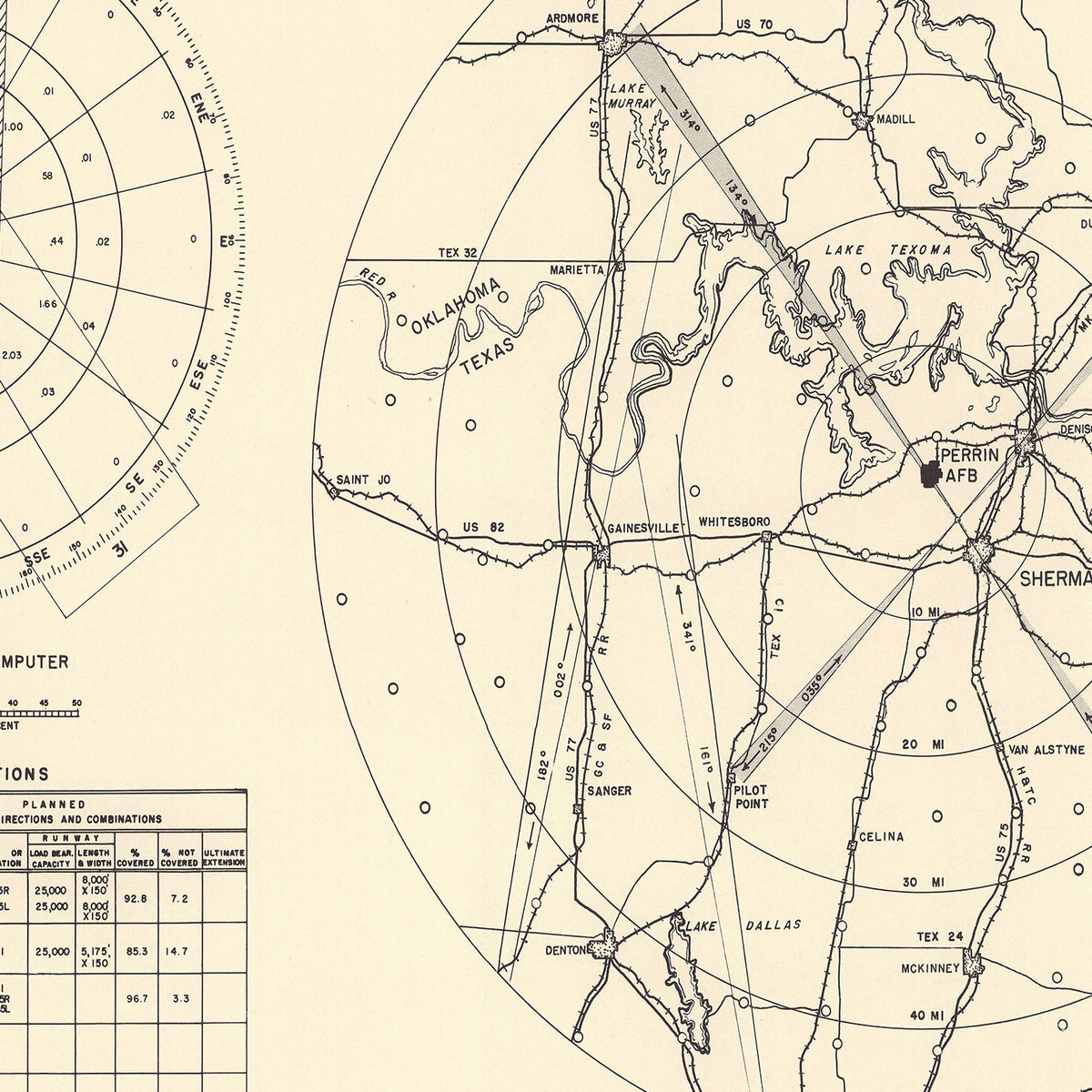 Restored historic details from the 1952 airfield map of Sherman, Texas