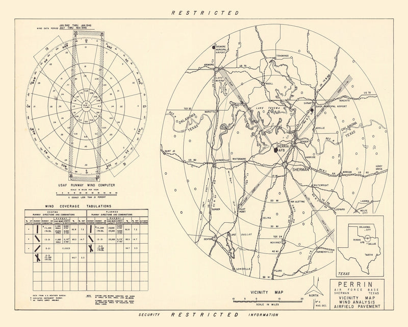 Size comparison using Vintage Map of the Perrin Air Force Base Vicinity, 1952