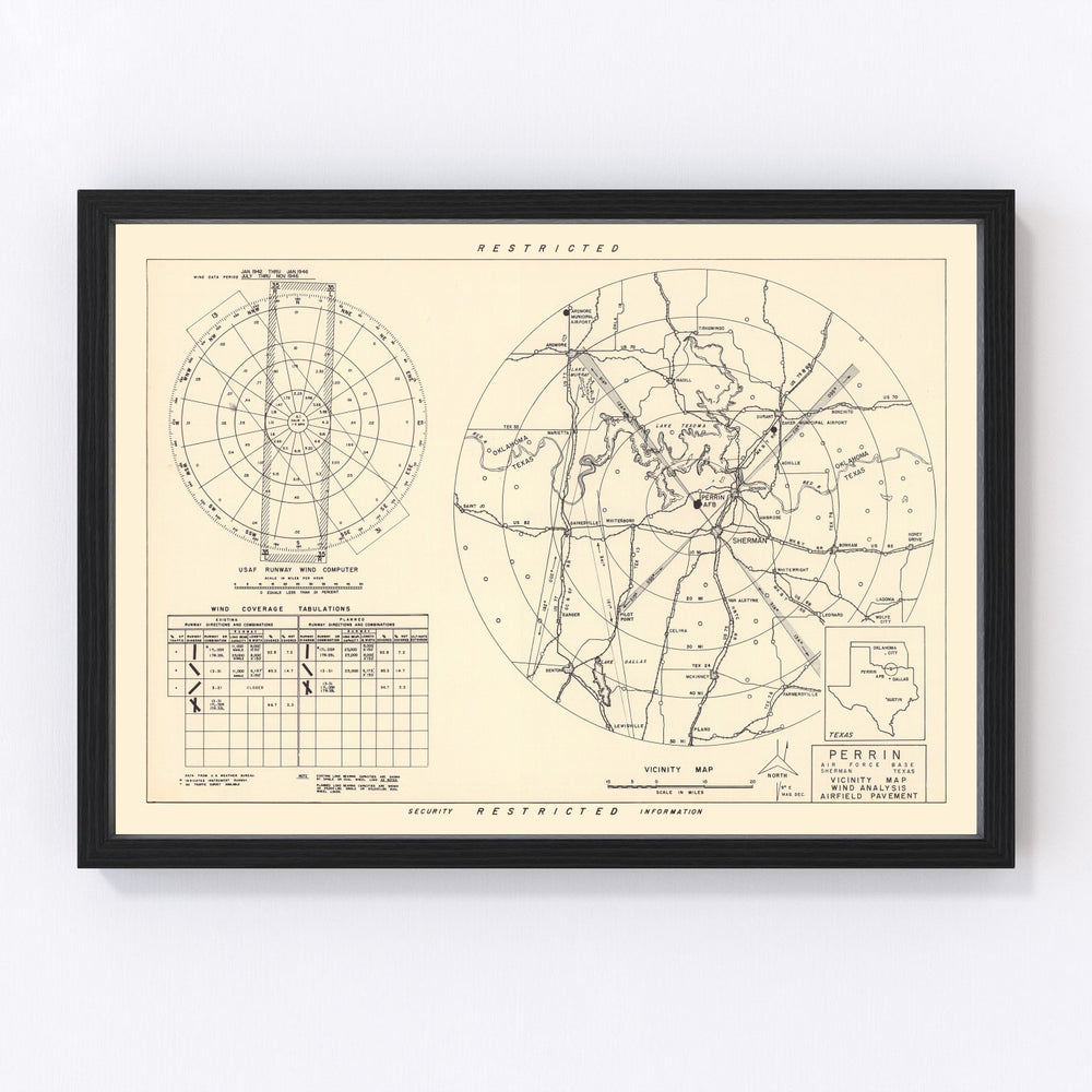 Perrin Air Force Base Vicinity Vintage Map 1952