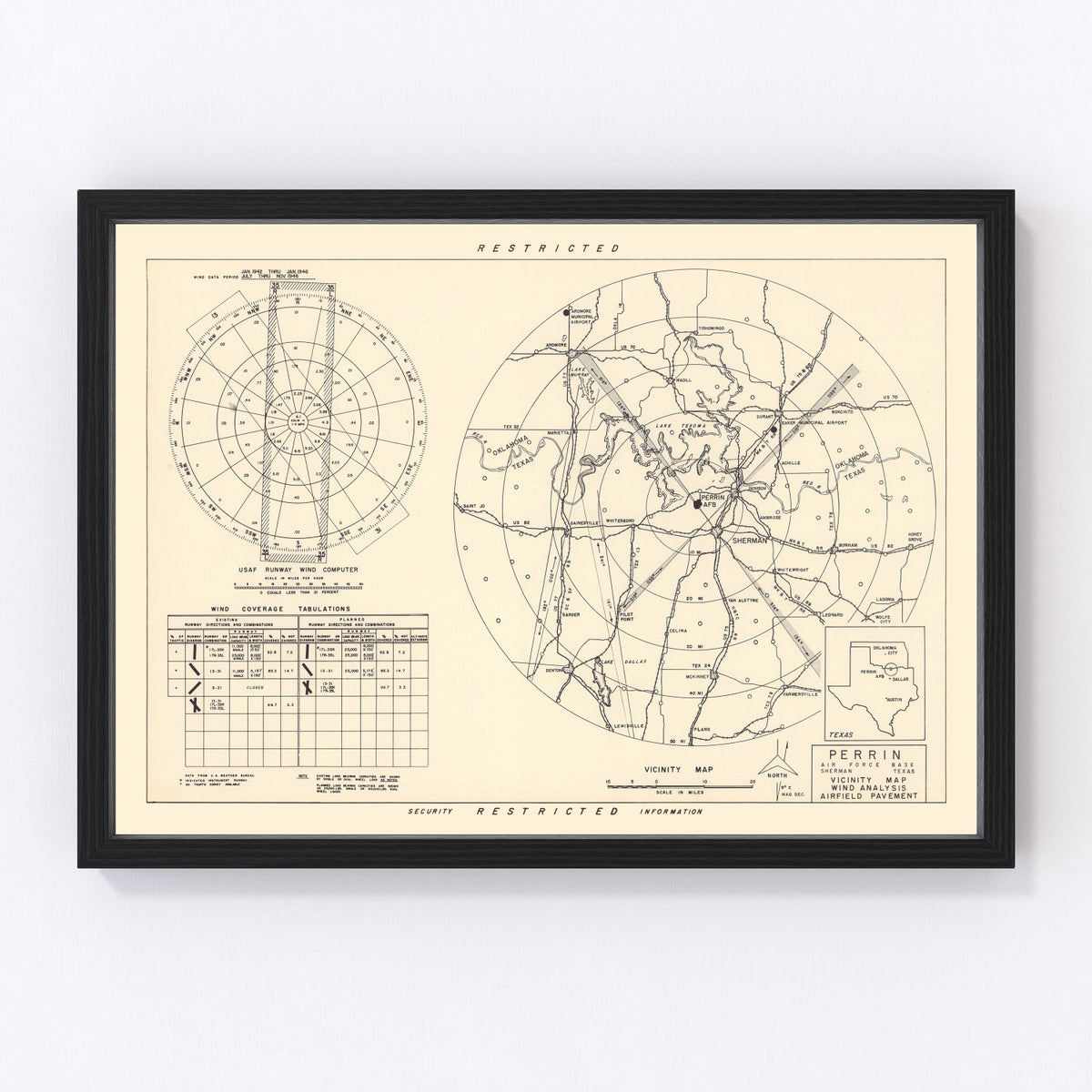 Perrin Air Force Base Vicinity Vintage Map 1952