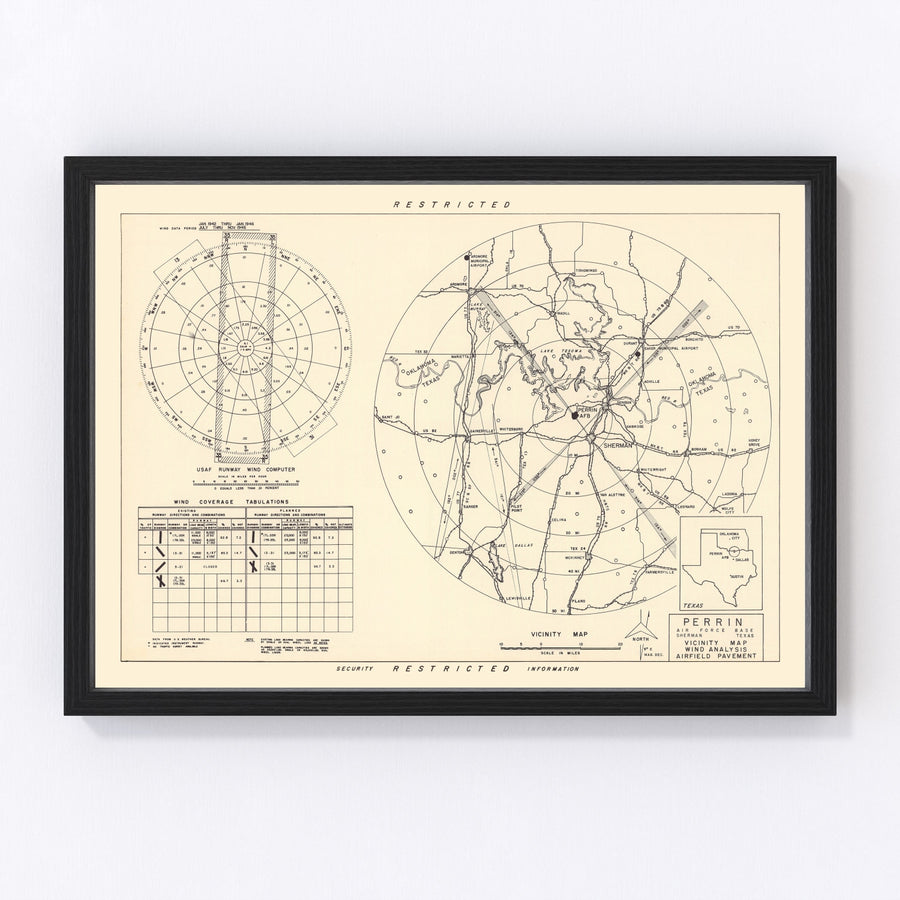 Perrin Air Force Base Vicinity Vintage Map 1952