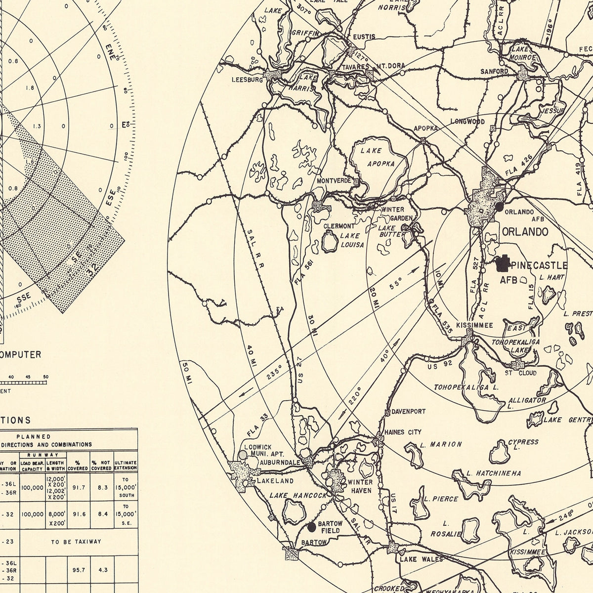 Restored historic details from the 1952 airfield map of Orlando, Florida