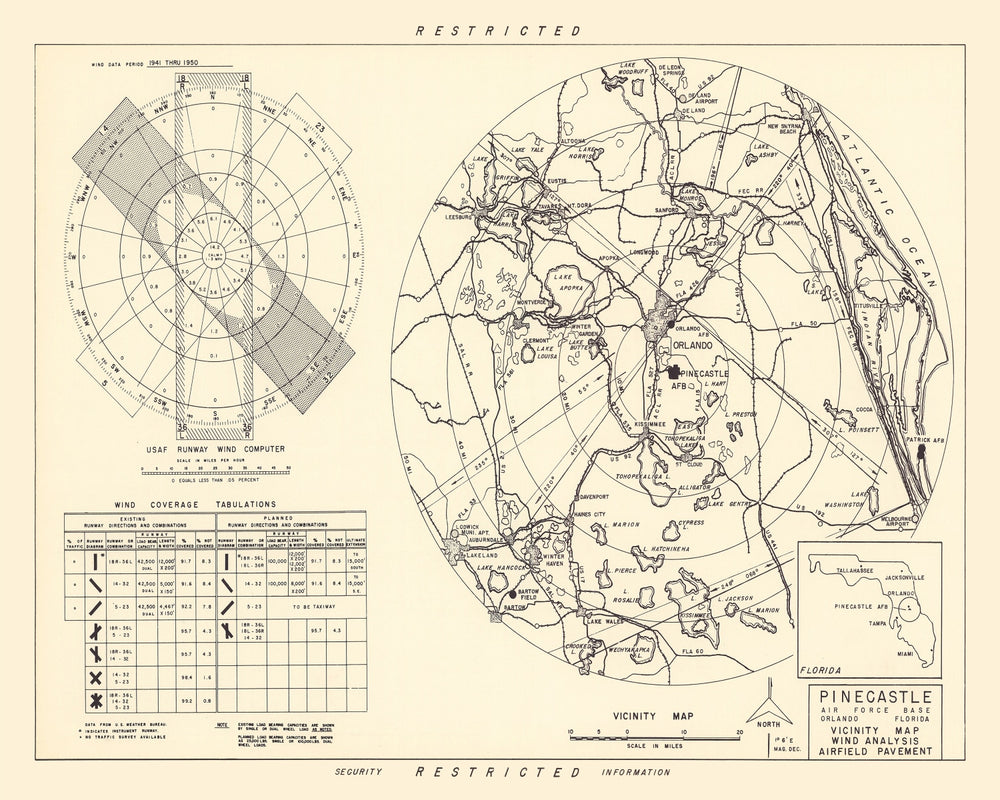 Vintage Map of the Pinecastle Air Force Base Vicinity, 1952 print style example