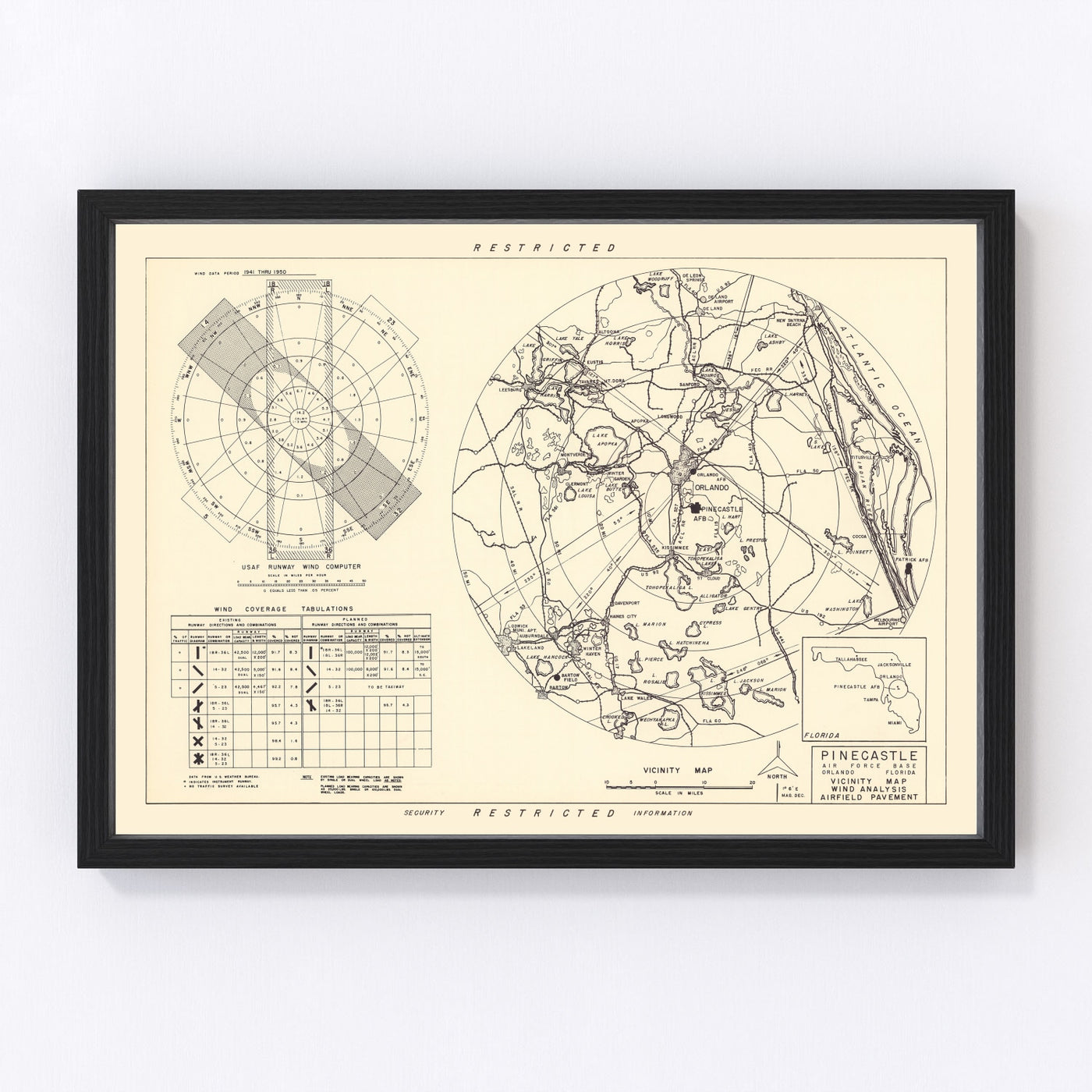 Pinecastle Air Force Base Vicinity Vintage Map 1952