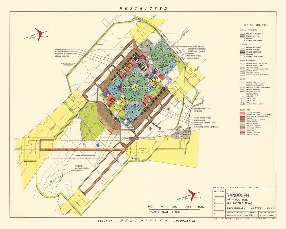 Vintage Map of Randolph Air Force Base, 1950 print style example