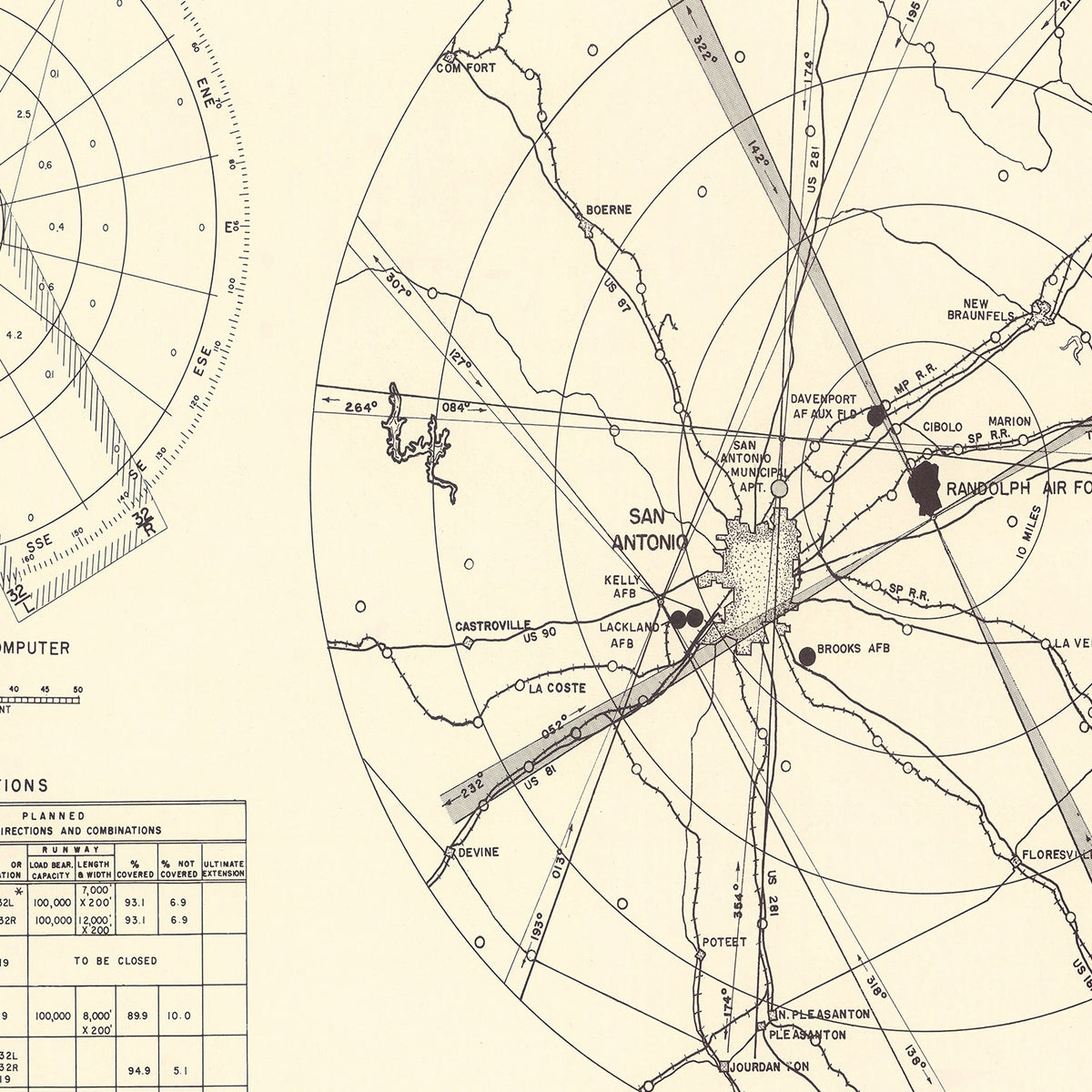 Restored historic details from the 1950 airfield map of San Antonio, Texas