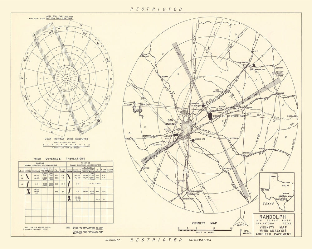 Vintage Map of the Randolph Air Force Base Vicinity, 1950 print style example