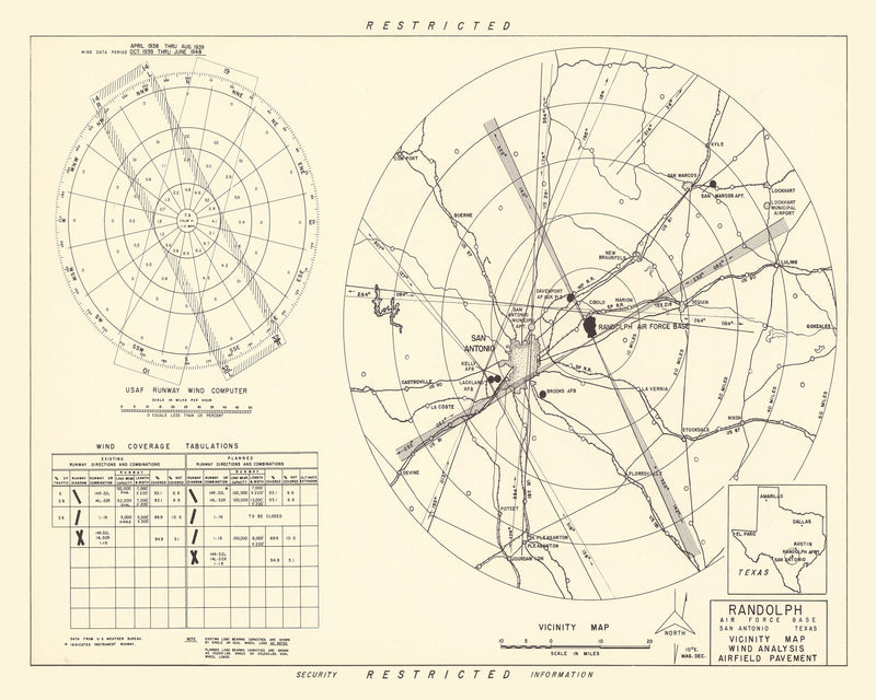 Size comparison using Vintage Map of the Randolph Air Force Base Vicinity, 1950