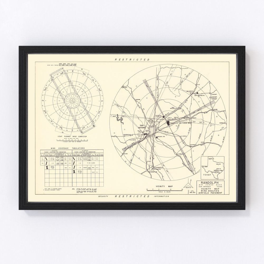 Randolph Air Force Base Vicinity Vintage Map 1950