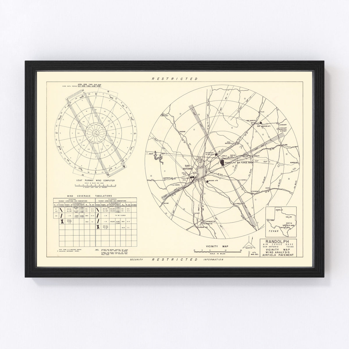 Randolph Air Force Base Vicinity Vintage Map 1950