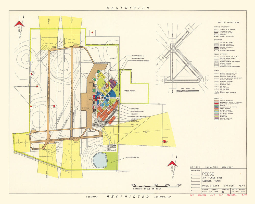 Vintage Map of Reese Air Force Base, 1952 print style example