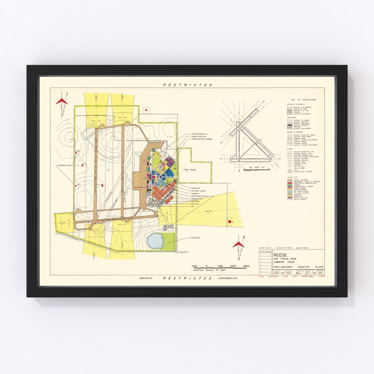 Vintage Map of Reese Air Force Base, 1952 by Ted's Vintage Art β Teds ...