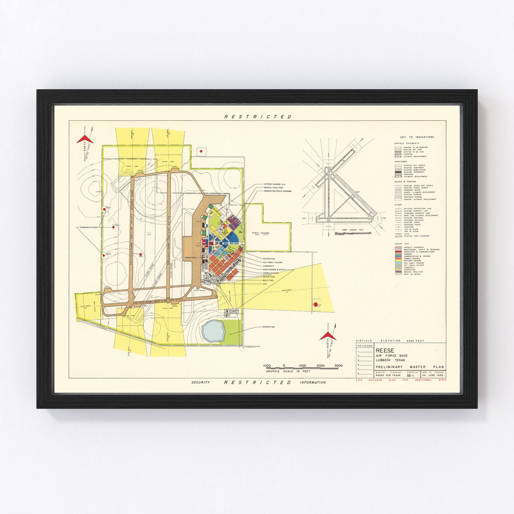 Reese Air Force Base Vintage Map 1952
