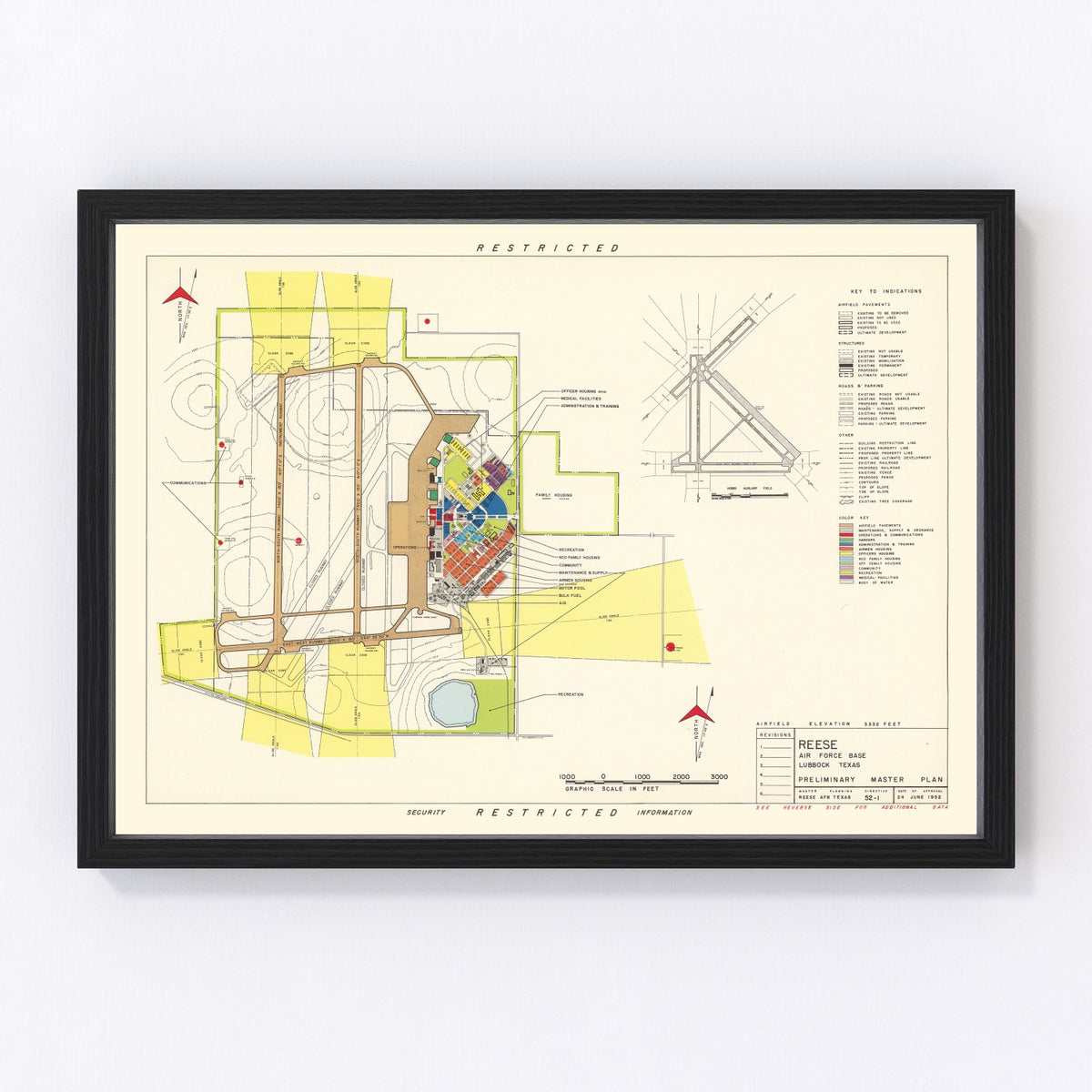 Reese Air Force Base Vintage Map 1952