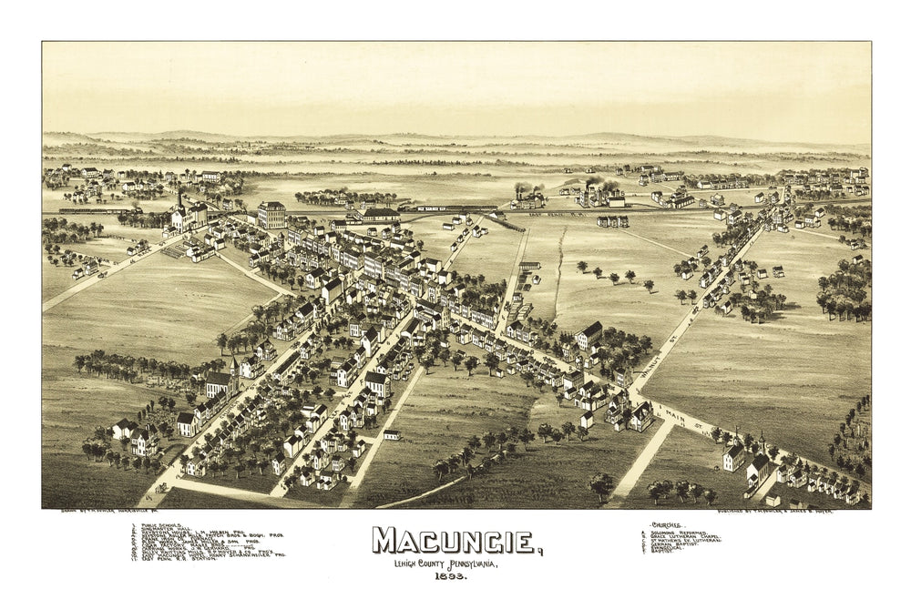 Vintage Map of Macungie, Pennsylvania 1893 print style example