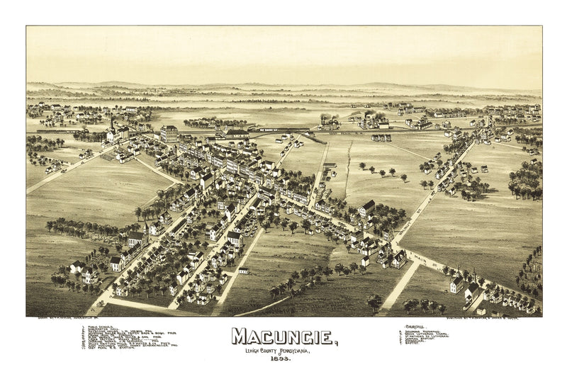 Size comparison using Vintage Map of Macungie, Pennsylvania 1893