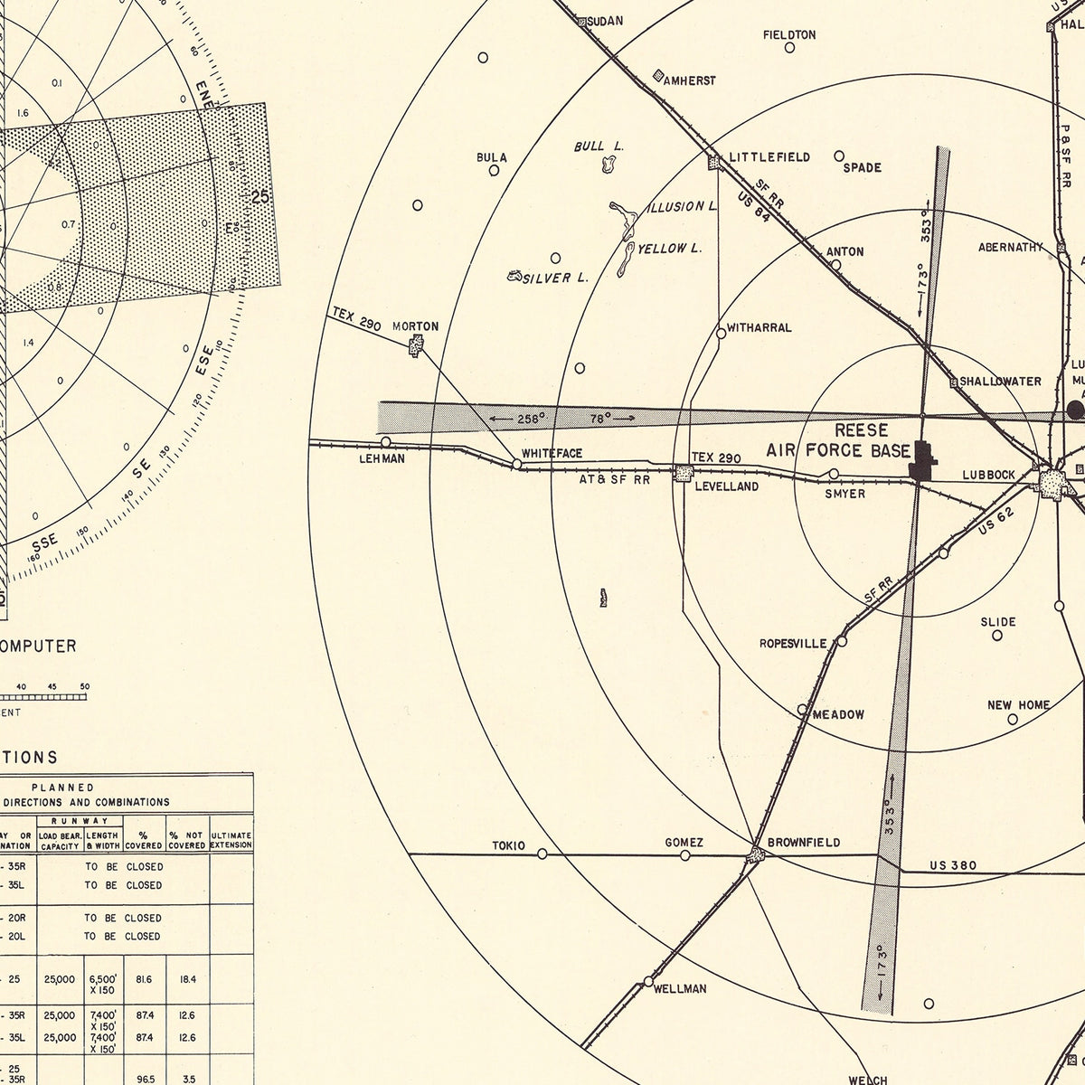 Restored historic details from the 1952 airfield map of Lubbock, Texas