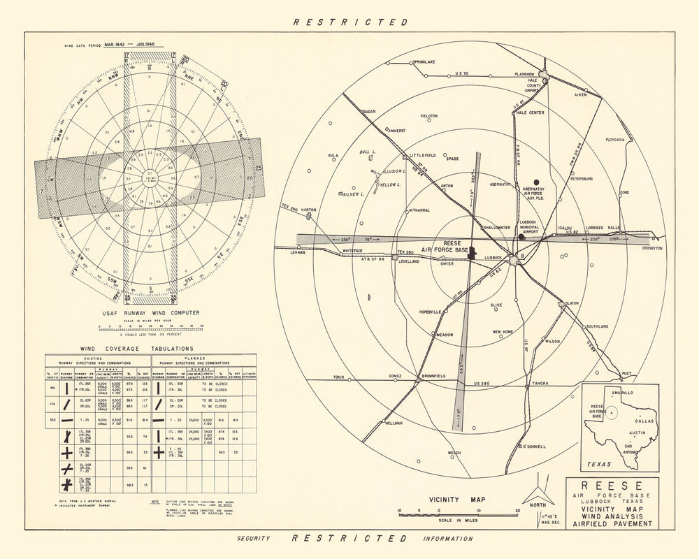 Vintage Map of the Reese Air Force Base Vicinity, 1952 print style example