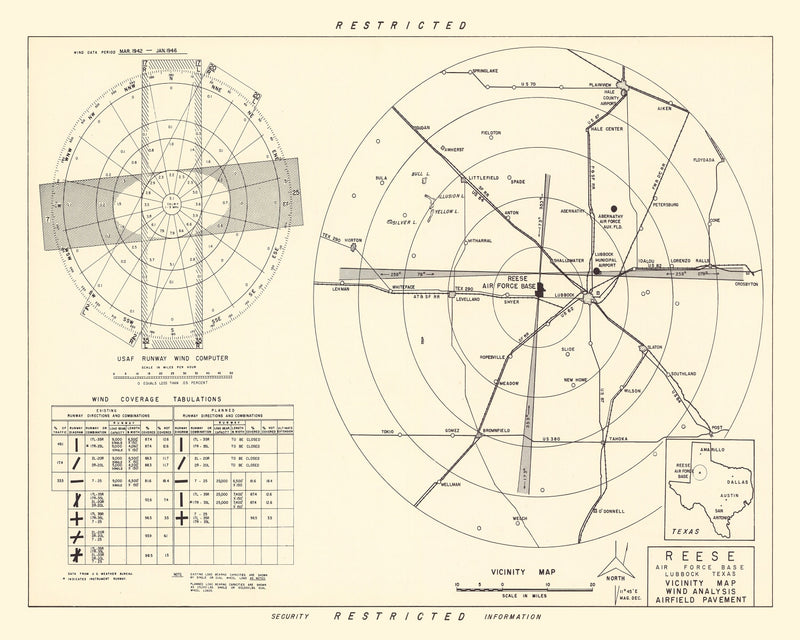 Size comparison using Vintage Map of the Reese Air Force Base Vicinity, 1952