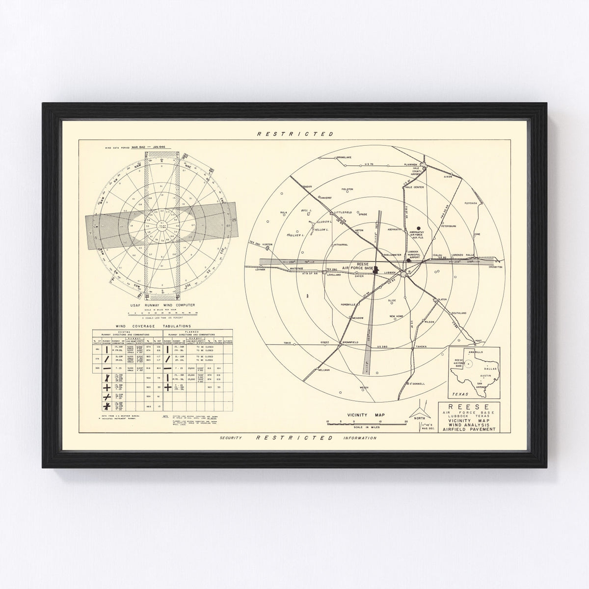 Reese Air Force Base Vicinity Vintage Map 1952