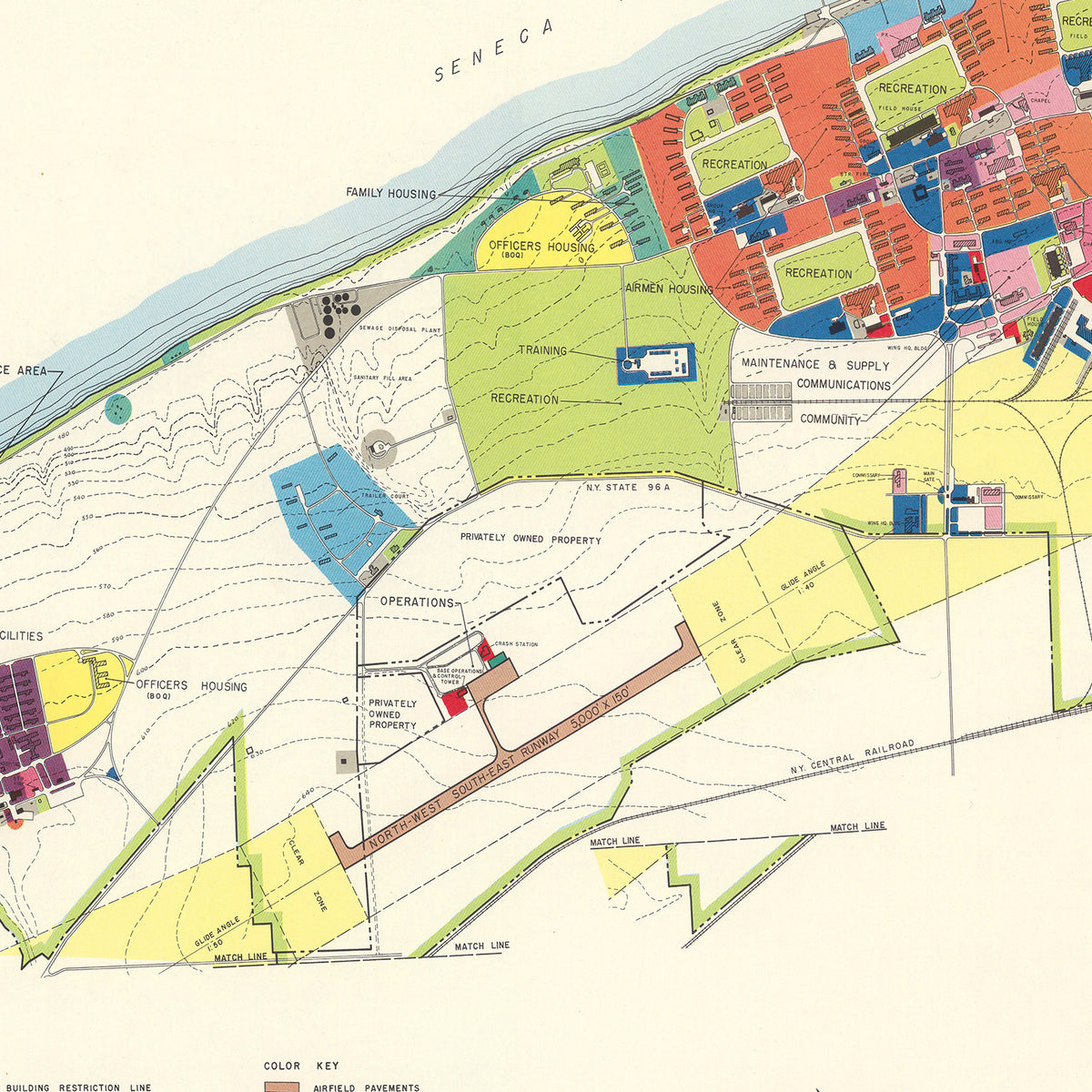 Restored historic details from the 1951 airfield map of Geneva, New York