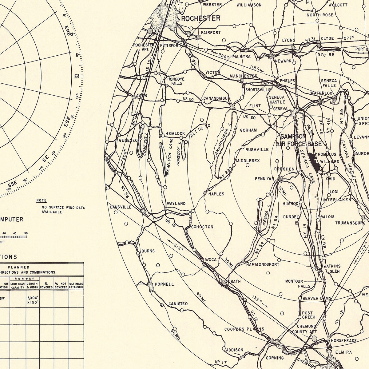 Restored historic details from the 1951 airfield map of Geneva, New York