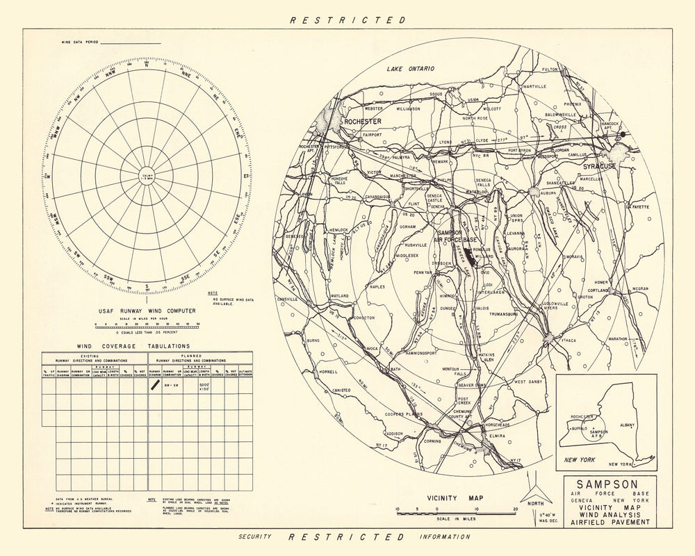 Vintage Map of the Sampson Air Force Base Vicinity, 1951 print style example