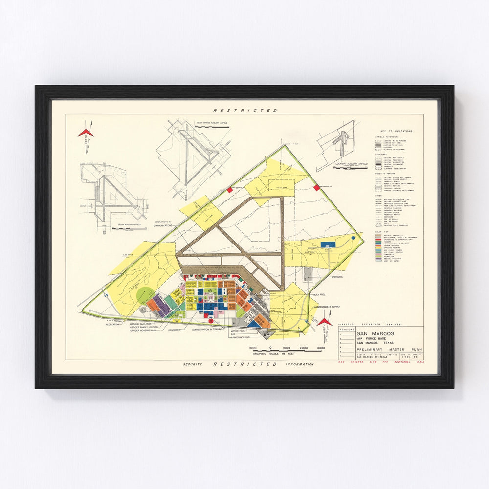 San Marcos Air Force Base Vintage Map 1951