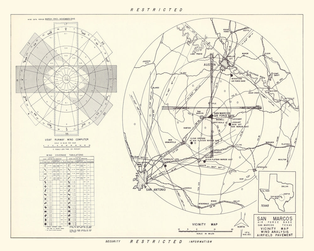 Vintage Map of the San Marcos Air Force Base Vicinity, 1951 print style example