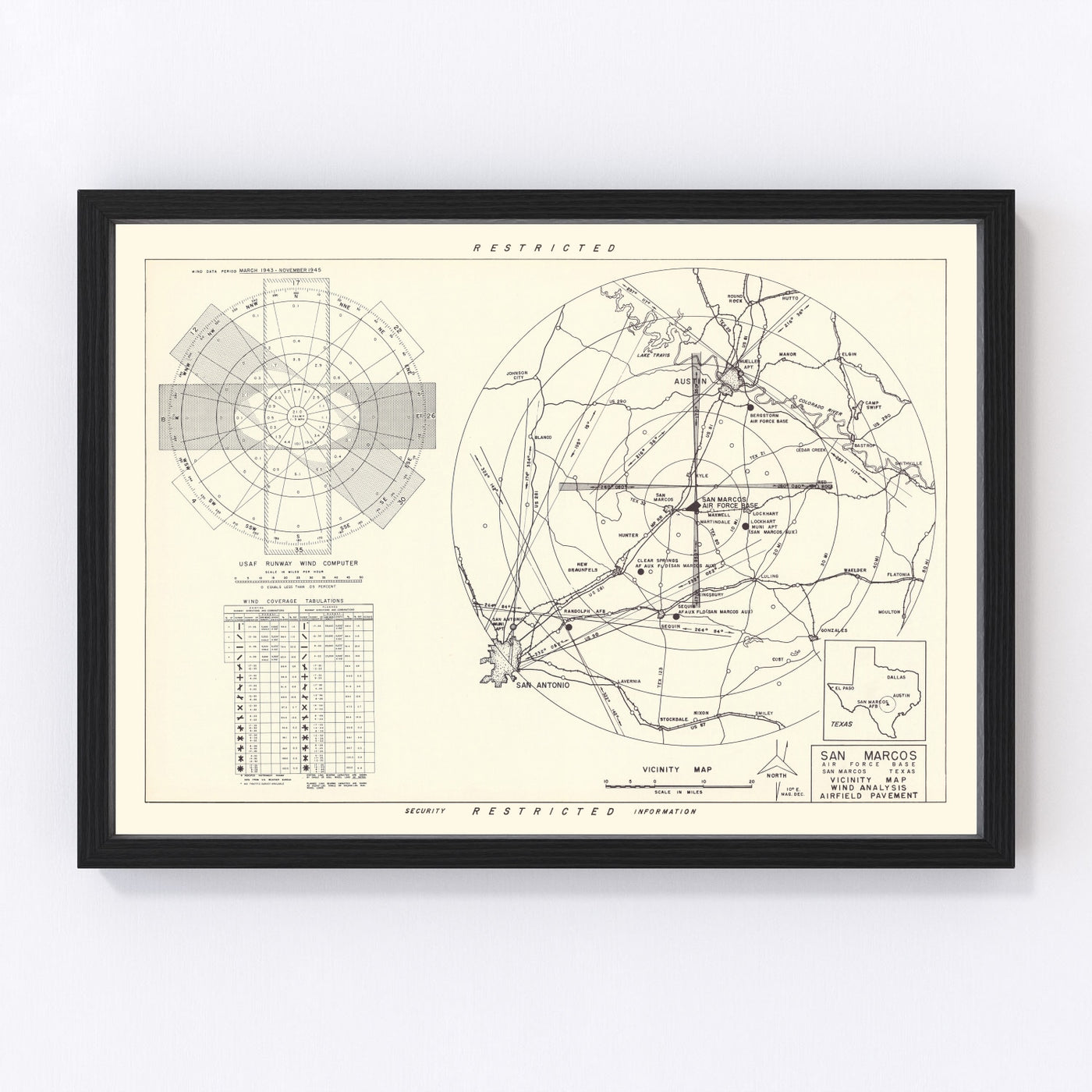 San Marcos Air Force Base Vicinity Vintage Map 1951