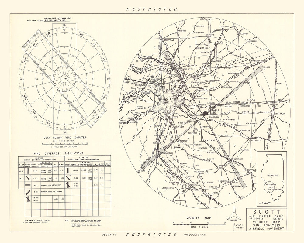 Vintage Map of the Scott Air Force Base Vicinity, 1952 print style example