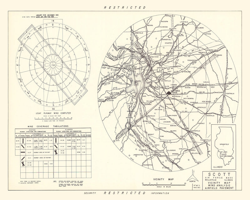 Size comparison using Vintage Map of the Scott Air Force Base Vicinity, 1952